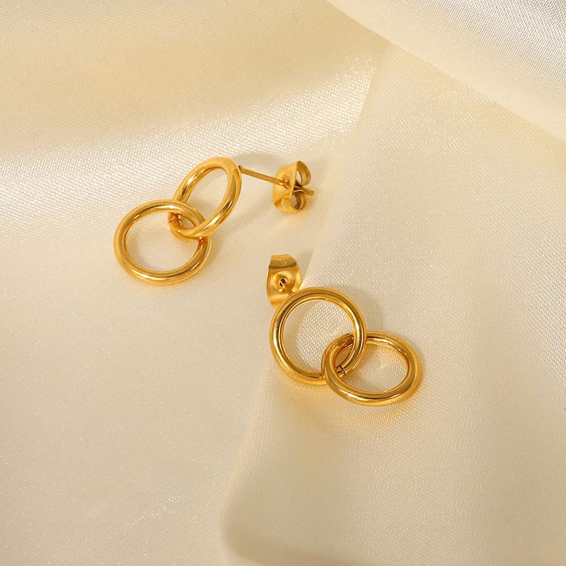 Product Introduction of European and American Ins Style Titanium Steel Hoop Earrings Women's Stainless Steel Double round Ring Pendant Earrings Geometric Earrings Jewelry 6