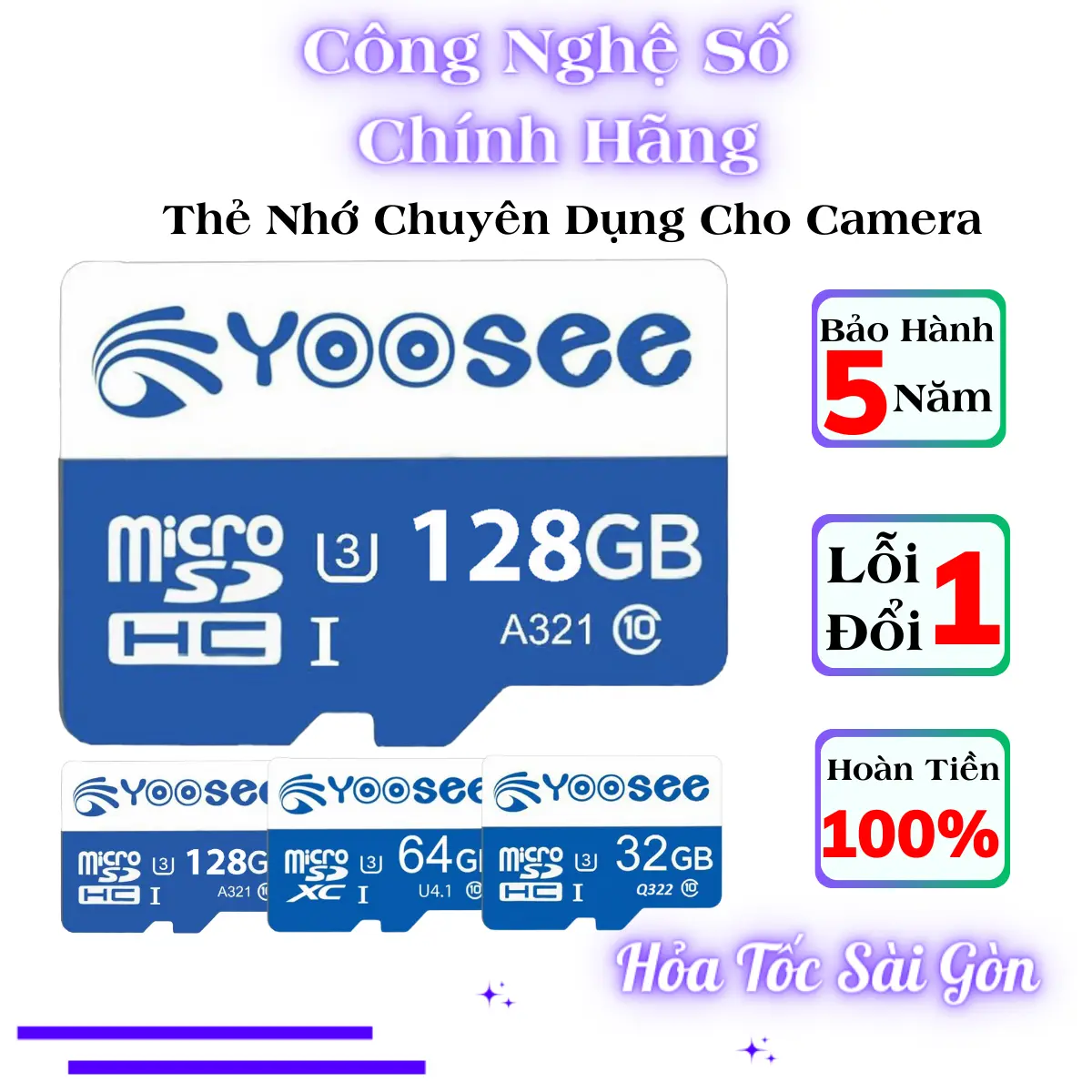 Thẻ Nhớ Yoosee 128GB /64GB /32GB Chuyên Dụng Camera, Điện Thoại, Loa Đài, Tốc Độ Cao, Class 10 - Thẻ Nhớ Camera Yoosee 128GB /64GB /32GB - Công Nghệ Số Chính Hãng - Bảo Hành 5 Năm