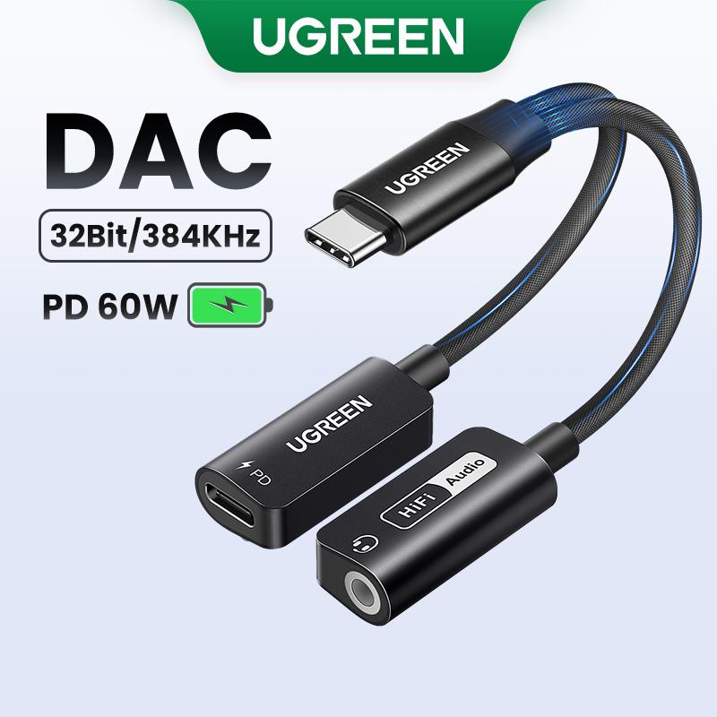 DAC USB Type C ถึง 3.5 มม., UGREEN, อะแดปเตอร์ชาร์จการ์ดเสียง, 2in1, เข้ากันได้กับ Macbook, iPad Pro