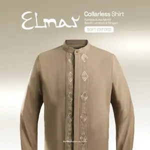 CUTOFF Elmar Embroidered Collarless Shirt Kemeja Koko Bordir Pria Oxford Lengan Panjang
