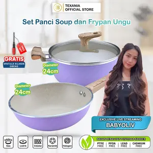 [EXCLUSIVE BABYOLIV] TEXANIA Set Wajan Panci Wajan UNGU Diameter 24cm Anti Lengket Bahan Alumunium Alloy Gagang Motif Kayu Halus Free Obeng Kitchenware