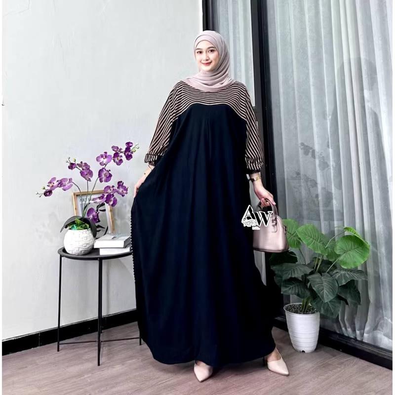 Kaftan Miska by Daster Qu - Gamis Kaftan Lebaran Motif Batik Salur Encim Home Dress Kaftan Rayon 1