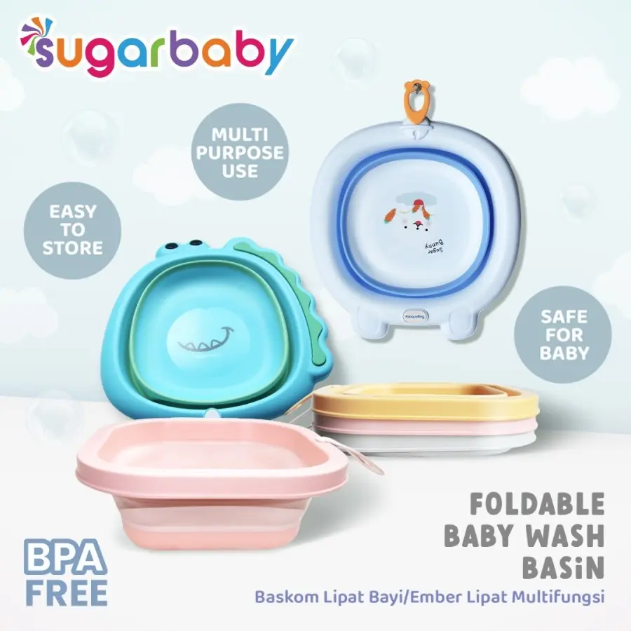 Sugar Baby Foldable Baby WASH BASIN / BASKOM Lipat Bayi / Ember Lipat Multifungsi Bayi / Perlengkapan Mandi