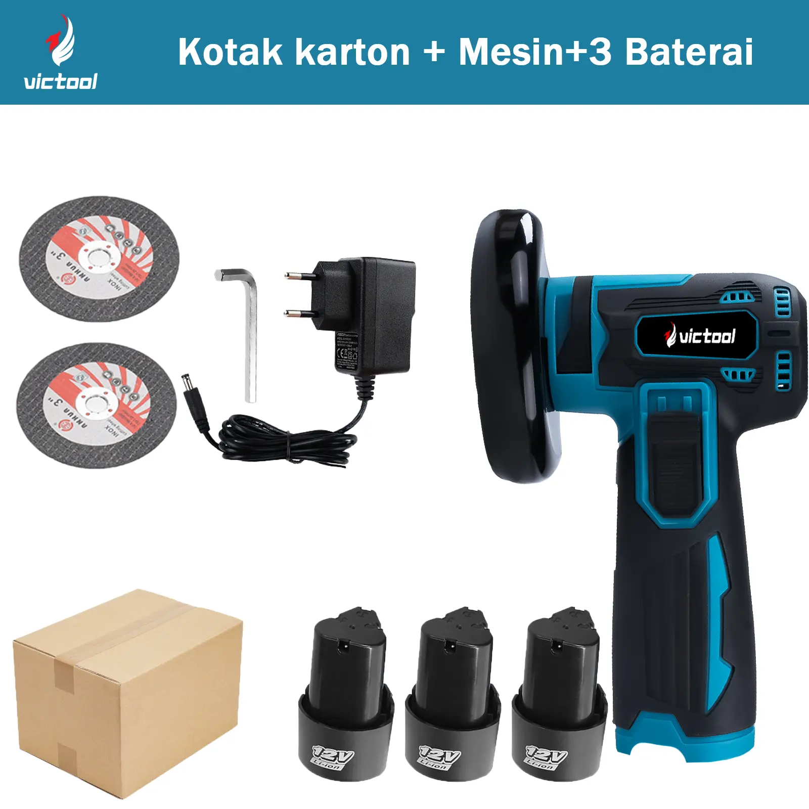 Kotak karton + Mesin + 3 Baterai