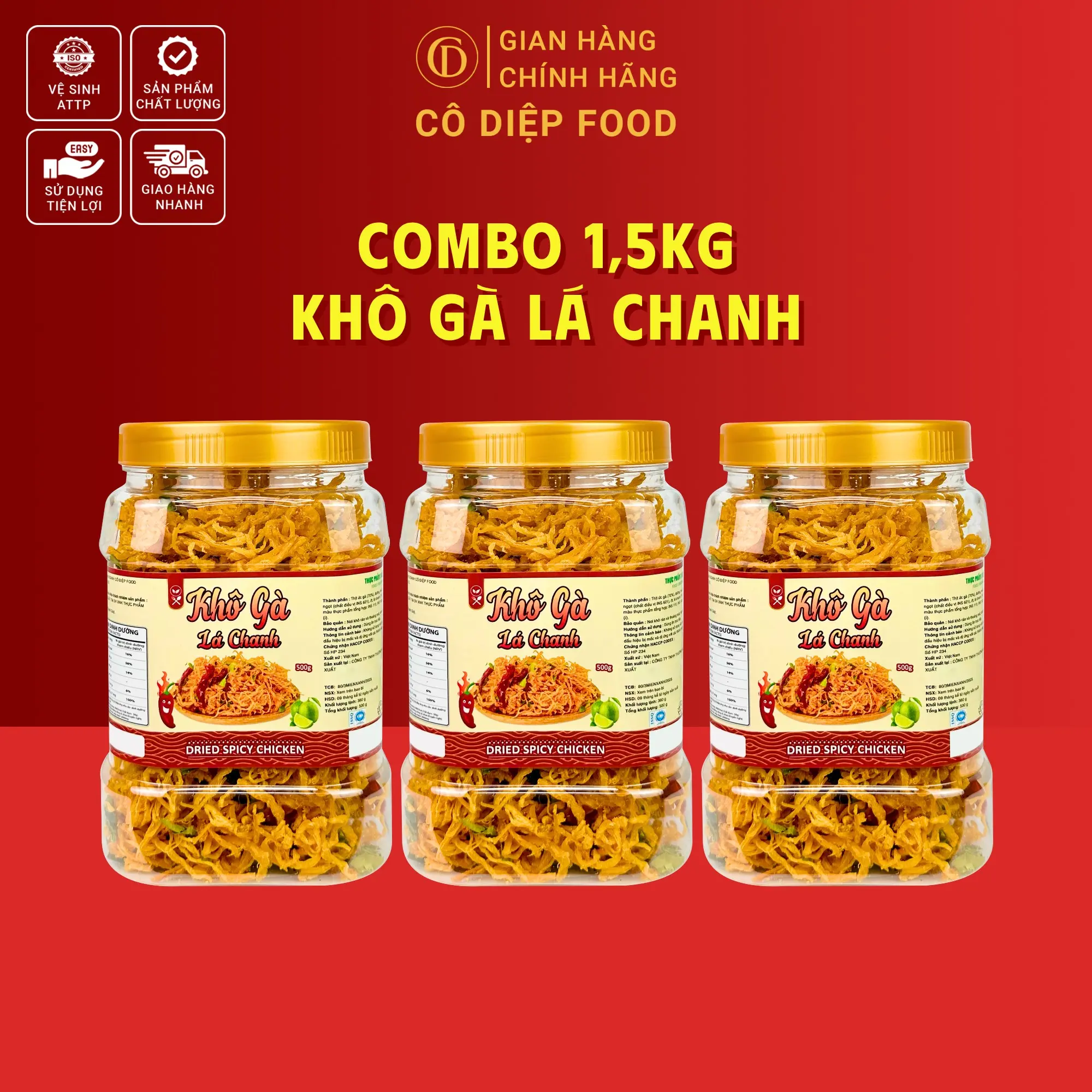 1.5KG Khô Gà Lá Chanh , Bơ Tỏi Thơm Ngon [Cô Diệp Food] (Đầy Đủ Hồ Sơ Công Bố & Kiểm Nghiệm Sản Phẩm)