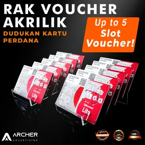 TEMPAT DUDUKAN RAK VOUCHER KARTU PERDANA AKRILIK LEBAR 6CM 5 SLOT