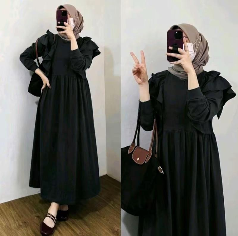 Product Introduction of Gamis Panjang Wanita Variasi Ruffle Meldi Dress Muslim Crinkle Airflow | Gamis Kondangan Nyaman | Gaun Pesta Santai Mewah 10