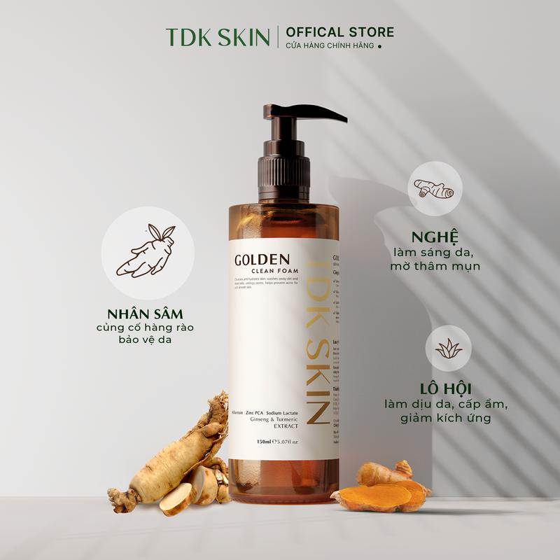 Sữa rửa mặt GOLDEN CLEAN FOAM làm sạch dưỡng ẩm ngừa mụn 150ML - TDK SKIN