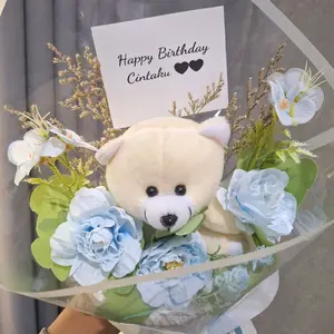 [COD] ELHERMA Buket boneka bunga plastik koreanstyle kado ultah wisuda 25x40cm Doll Toys