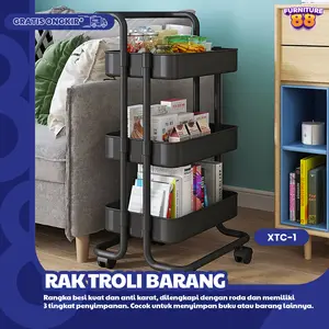 FURNITUR88 - TROLI SERBAGUNA 3 SUSUN DENGAN RODA BAHAN PIPA BESI DAN PLASTIK PP