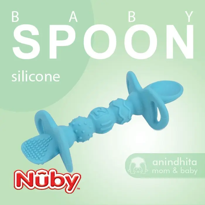 NUBY Pre Spoon Dipeez All Silicone Sendok Bayi BLW Self Feeding 100% Silicone Cocok untuk Melatih Anak Makan Sendiri dengan Pelindung Anti Tersedak