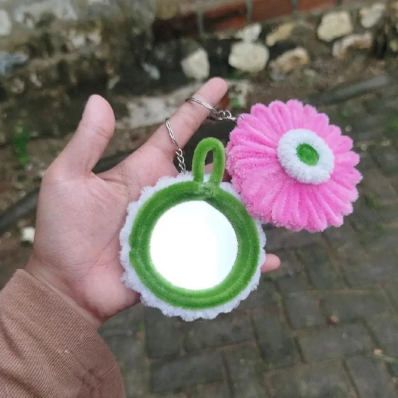 Cermin mini bunga kawat bulu, cermin lucu Gift Ganci keychain Kunci gantungan Aksesoris cermin makeup souvenir 0