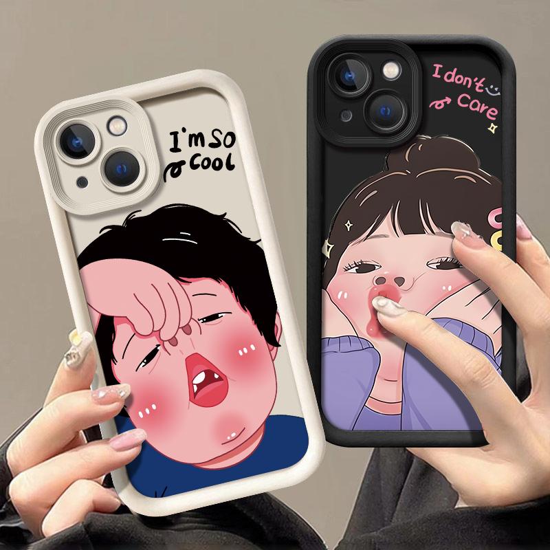  Vỏ silicon cho iPhone 7 8plus XR XsMax 15Promax 14plus 7plus 12pro 13 11promax SE phim hoạt hình cặp đôi dễ thương bé trai và bé gái có dây buộc bảo vệ chống rơi vỏ đầy đủ Chống Sốc Phụ Kiện Silicone Ốp 