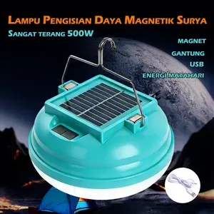 Lampu LED Emergency Gantung Solar Panel 300W 500W Rechargeable Magnet Hook Multi Dimmer UFO