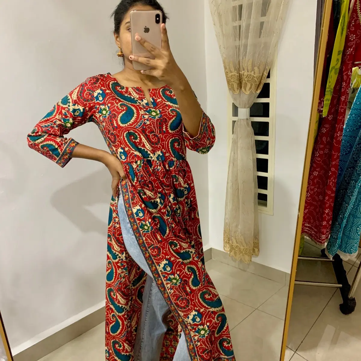 Cotton Side Cut Kurta Semi Flared