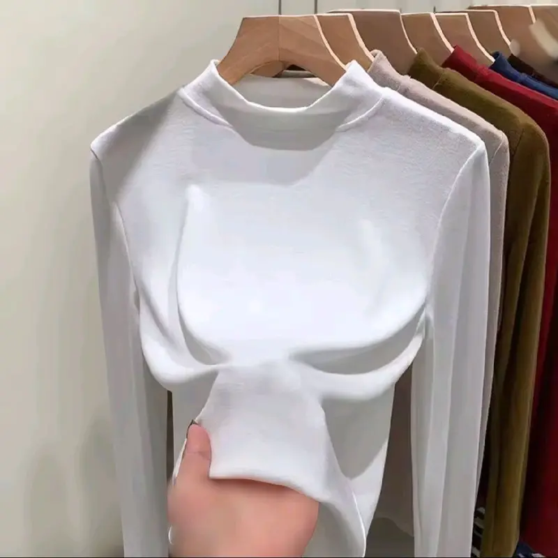 Atasan Wanita Kaos Manset Lengan Panjang Setengah Turtle Neck Top Model Classy & Santai Polos All Size - Oversize - Kerah, Baju, Tangan Katun T-Shirt Oblong Basic Hitam Simple - Pendek Cewek Tee Casual Formal Putih Rayon Stretch 1