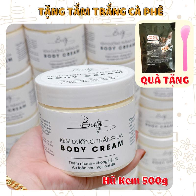 KEM BODY DƯỠNG TRẮNG TẶNG TẮM TRẮNG CAFE + MUỖNG BISTY HŨ 500G - Thấm nhanh - Cấp Ẩm