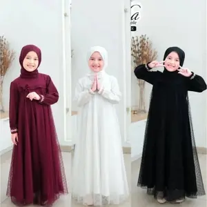 Misha Dress Kids Pesta Anak Perempuan Model Terbaru Mix DOT Tile Baju Gamis Muslim Remaja Wanita Syari Lebaran Mewah Crinkle Mix Barukat Usia 6-13 Tahun