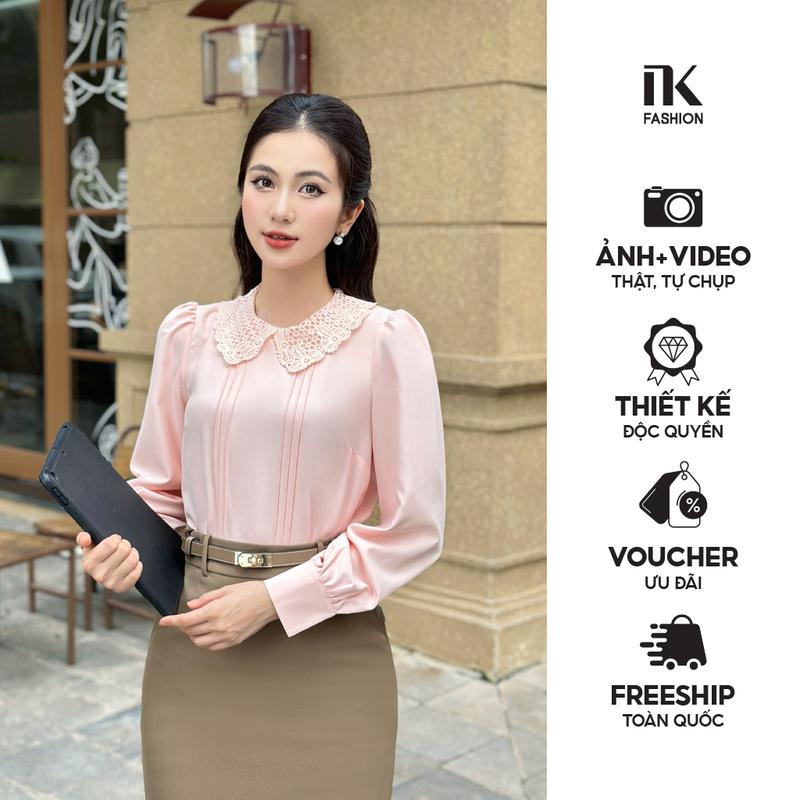 Áo Sơ Mi Dài Tay Cổ Ren Bấu Mí NK Fashion Công Sở Nữ Thanh Lịch, Nữ Tính Vải Mềm Mịn NKSM2407005