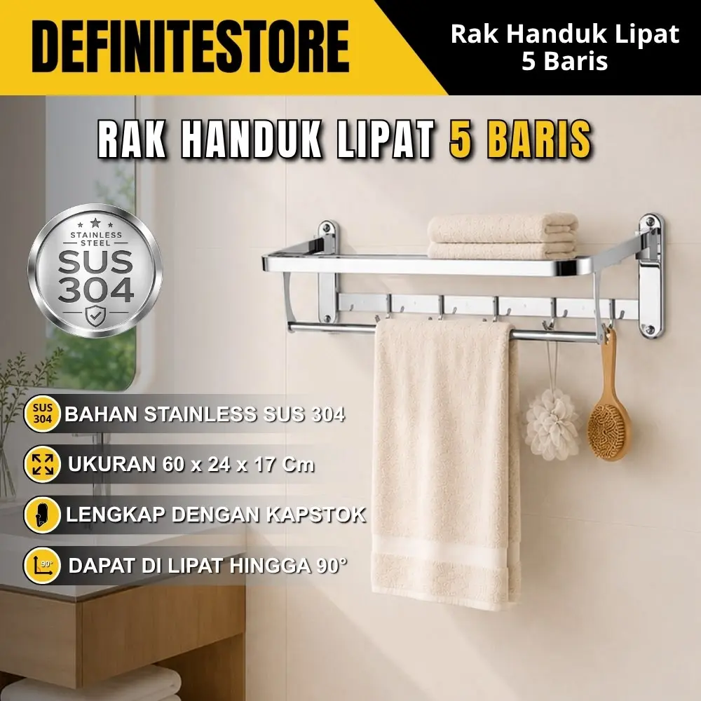 Rak Handuk Dinding Lipat Hitam Chrome Stainless Sus 304 Dan Kapstok Anti Karat Bagus Gantungan Baju Handuk Minimalis