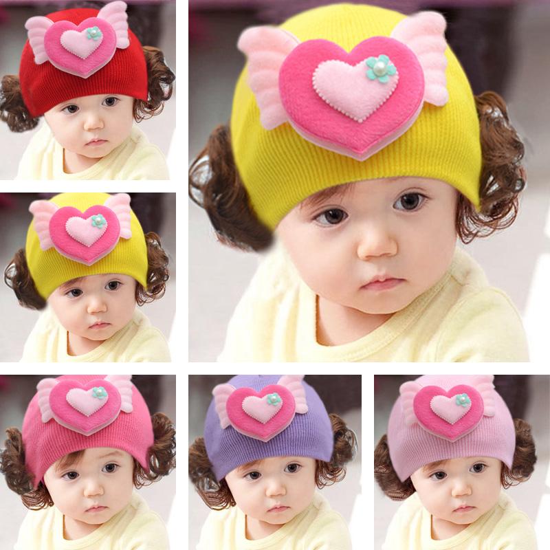 Mũ Hoạt Hình Dễ Thương Cho Bé Kèm Tóc Giả, Mũ Bảo Vệ Tai Có Cánh Mùa Thu Đông, Mũ Len Trẻ Em, Mũ Dệt Kim Mềm
