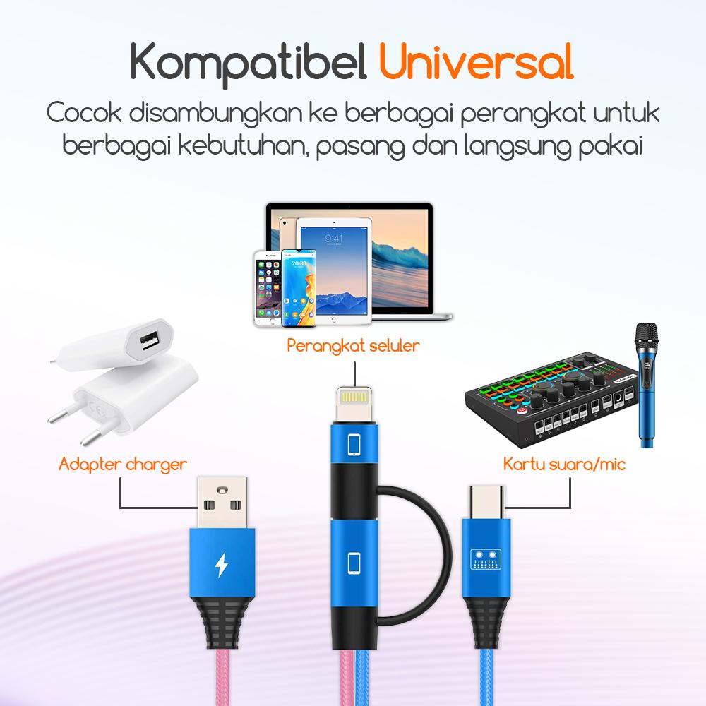 Bonkyo Kabel OTG 2 in 1 Type C & Lightning 1.5m dan 1m untuk Pengisian Daya & Soundcard Live dengan Desain Tahan Tarikan dan Tekukan