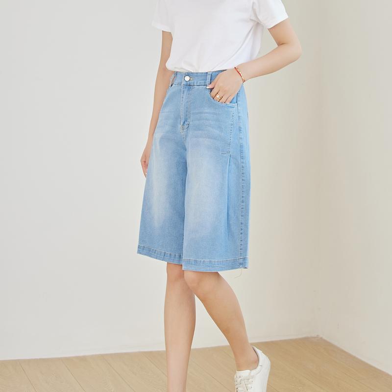 Product Introduction of Silverworld 10117  wide leg jeans high waist loose knee length denim pants 24
