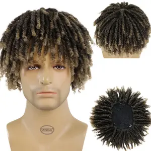 6 Inch Short Dreadlock Wigs Synthetic Braided Half Wig Short Hairpieces Hair Toupee Afro Wigs for Men Black Women Wig Brown Mix