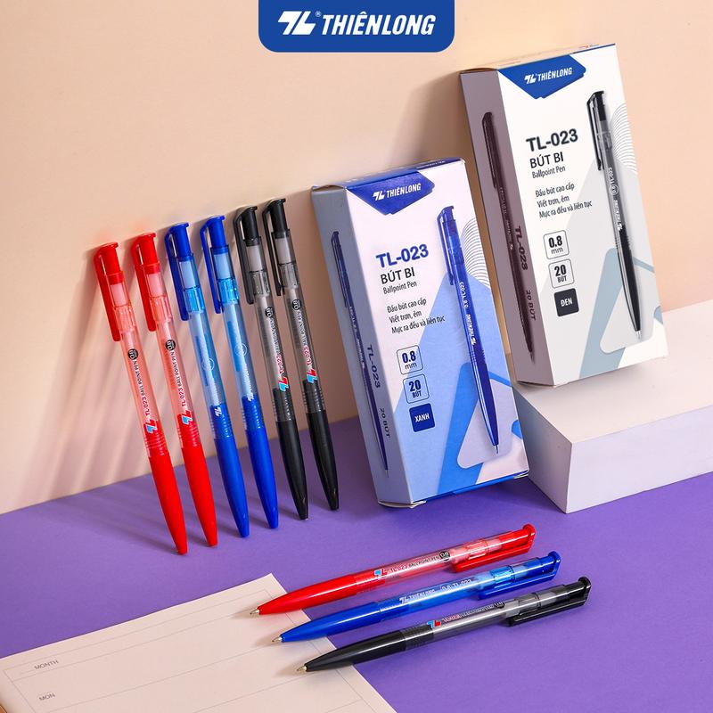  Combo 5 10 20 Bút bi Thiên Long TL-023 ngòi 0.8mm mực xanh đỏ đen thiết kế đơn giản thân tròn dễ cầm nắm 