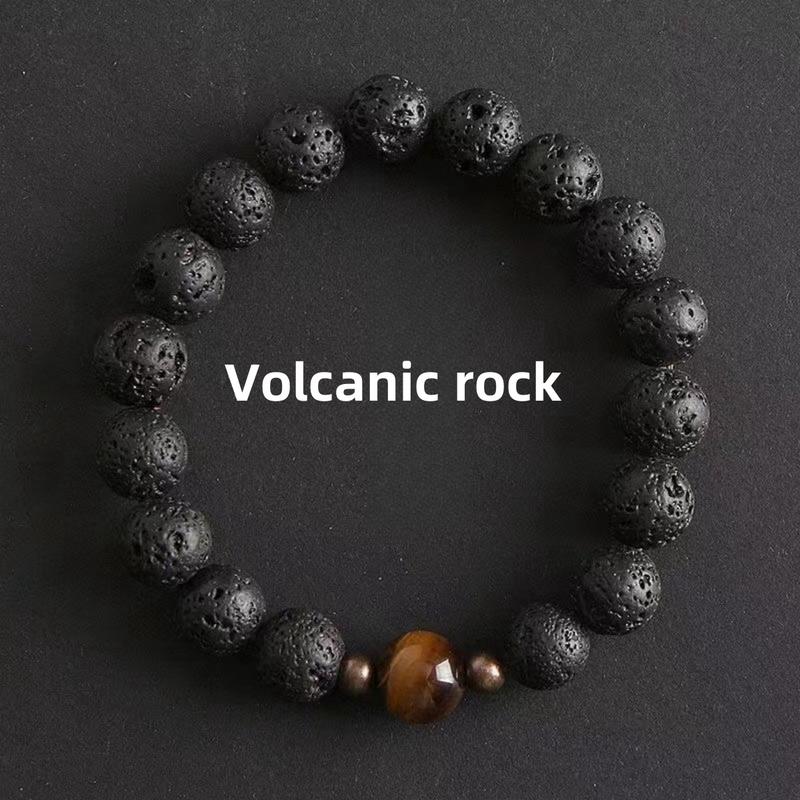 Vòng Tay Hạt Hợp Thời Trang Cho Nam, Hạt May Mắn, Đồ Trang Trí Tay Cho Bé Trai, Đá Núi Lửa Obsidian Đơn Giản 1