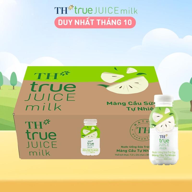 Thùng 24 chai nước uống sữa trái cây Mãng Cầu Tự Nhiên TH true JUICE milk 300ml x 24