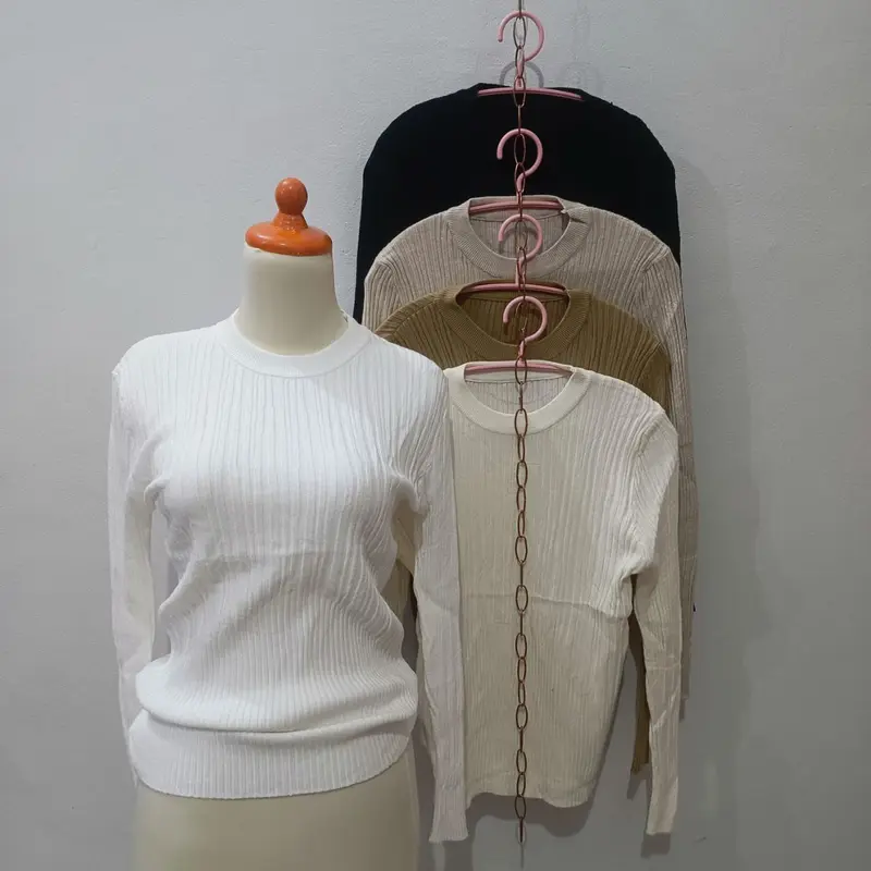 Atasan Rajut Wanita Lengan Panjang Korean Round Neck 8219 Knitwear Atasan Nyaman Kerah Bulat - Inner Outer Sweatshirt Top - Lembut Baju Cardigan Baju Cardigan 2