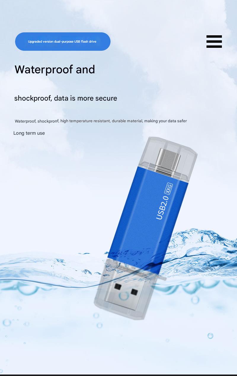 Product Introduction of 2-IN-1 Mobile Phone USB Flash Drive Typ-C 128G High Speed USB3.0 Dual-Use USB Flash Drive 64G 32G Flash Drive 2.0 High Speed Expansion 1TB 2TB 19