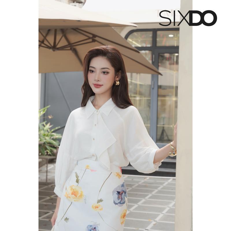 Áo somi nữ vạt ngực tay lỡ SIXDO (White Woven Shirt)