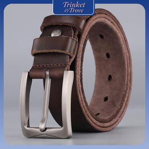 Trinket Trove Tali Pinggang Lelaki Kulit Lembu Asli Premium Full Grain 100% Gancu Tembaga Pepejal Klasik Panjang Boleh Laras Reka Bentuk Serbaguna Sesuai Semua Peringkat Umur