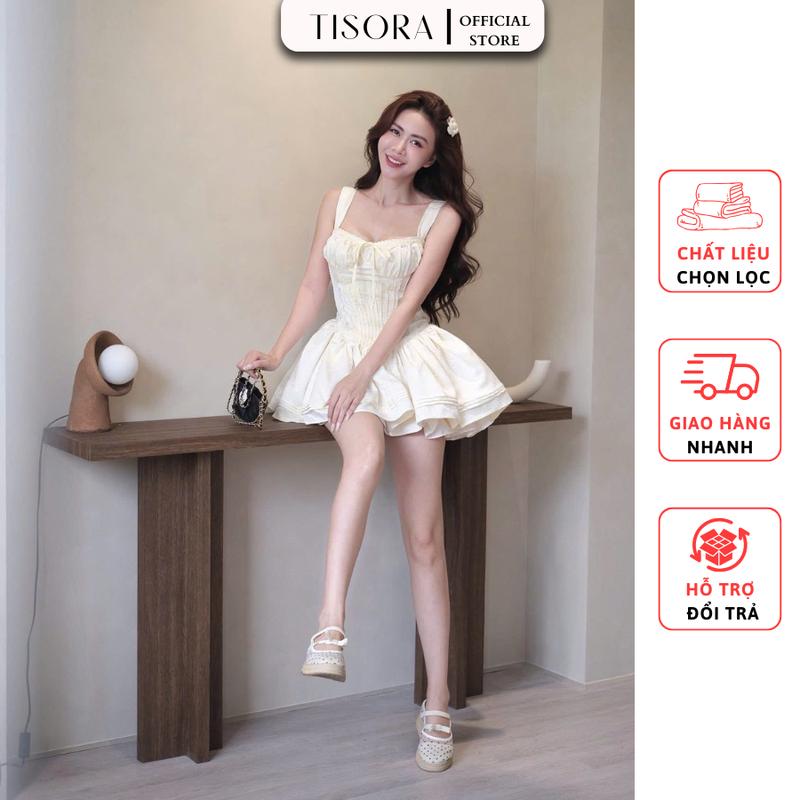 Đầm 2 dây cup tiểu thư dáng bồng xòe - Tisora