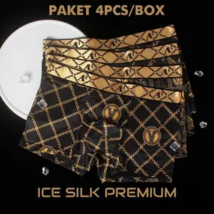 PAKET 4PCS Celana Dalam Boxer Pria Ice Silk Premium Golden Metalic AH Lembut Halus Adem nyaman Antibakteri Dewasa CDP18 Crossbell Store