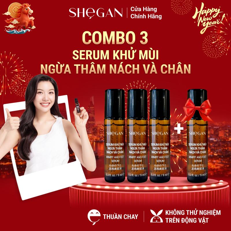 MUA 3 TẶNG 1 Combo 3 Chai Serum Khử Mùi Ngừa Thâm Nách Và Chân SHeGAN - Khử Mùi Ngăn mùi Mồ Hôi Dưỡng Ẩm Vùng Da Dưới Cánh Tay Phù Hợp Cho Mọi Loại Da Lăn Khử Mùi