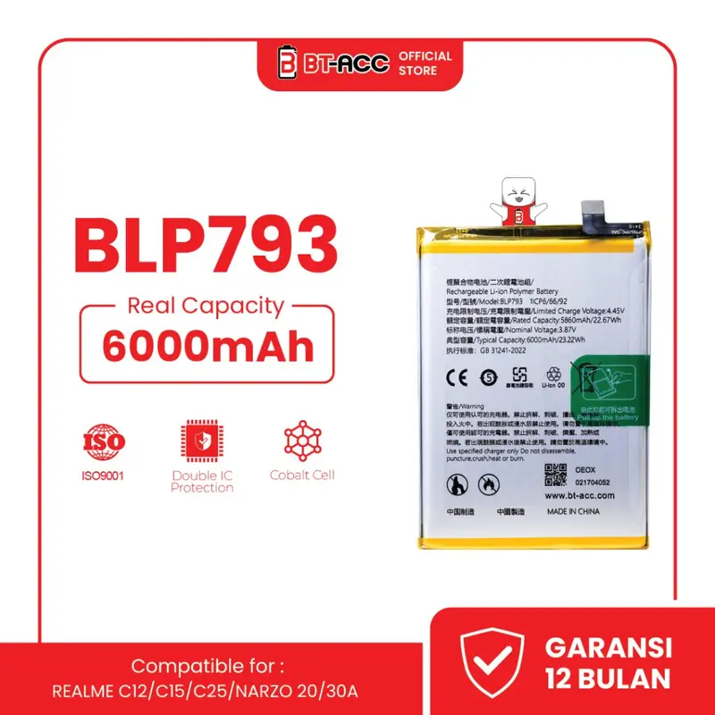 BT-ACC BLP793 Battery Baterai  Batre For Realme C12 / C15 / C25 / Narzo 20 / 30A / BLP793
