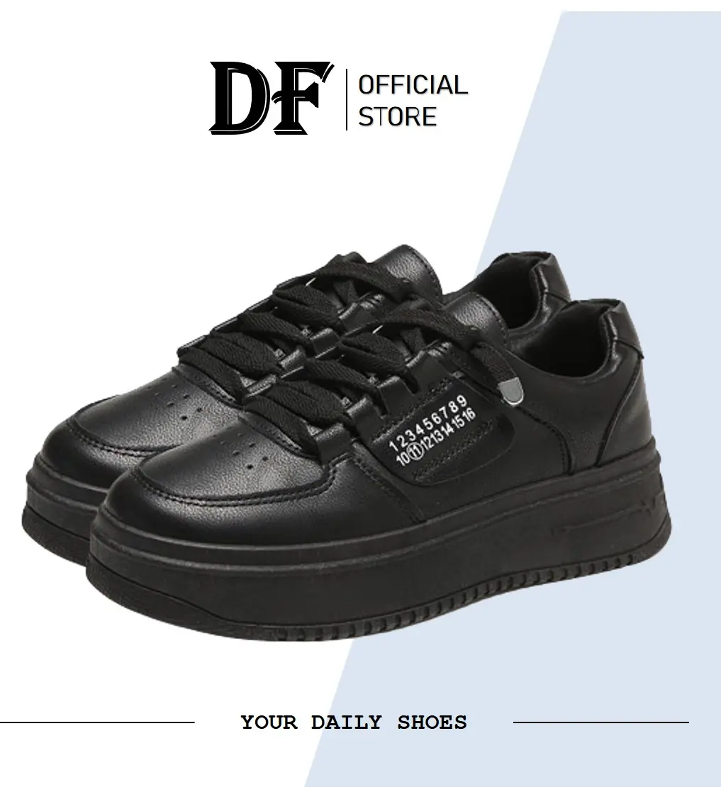 DUNIA FASHION - DF 646 Sepatu Wanita Sneakers Wanita Premium Quality Black Karet Casual