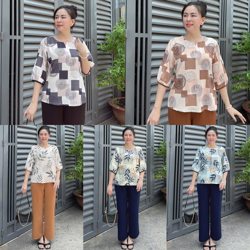 Đồ Bộ Trung Niên Lụa Mango Cao Cấp Mềm Mại, Thiết Kế Tinh Tế Sang Trọng, Có Size, bigsize, nữ, Áo, Women, thun, Nhung, đồ bộ trung niên 60 tuổi, set đồ tặng mẹ u40, bộ mẹ trung niên, quần áo bộ cho mẹ, bộ quần áo cho bà, Bộ Lụa Tay Lửng Quần Dài Có Hoa