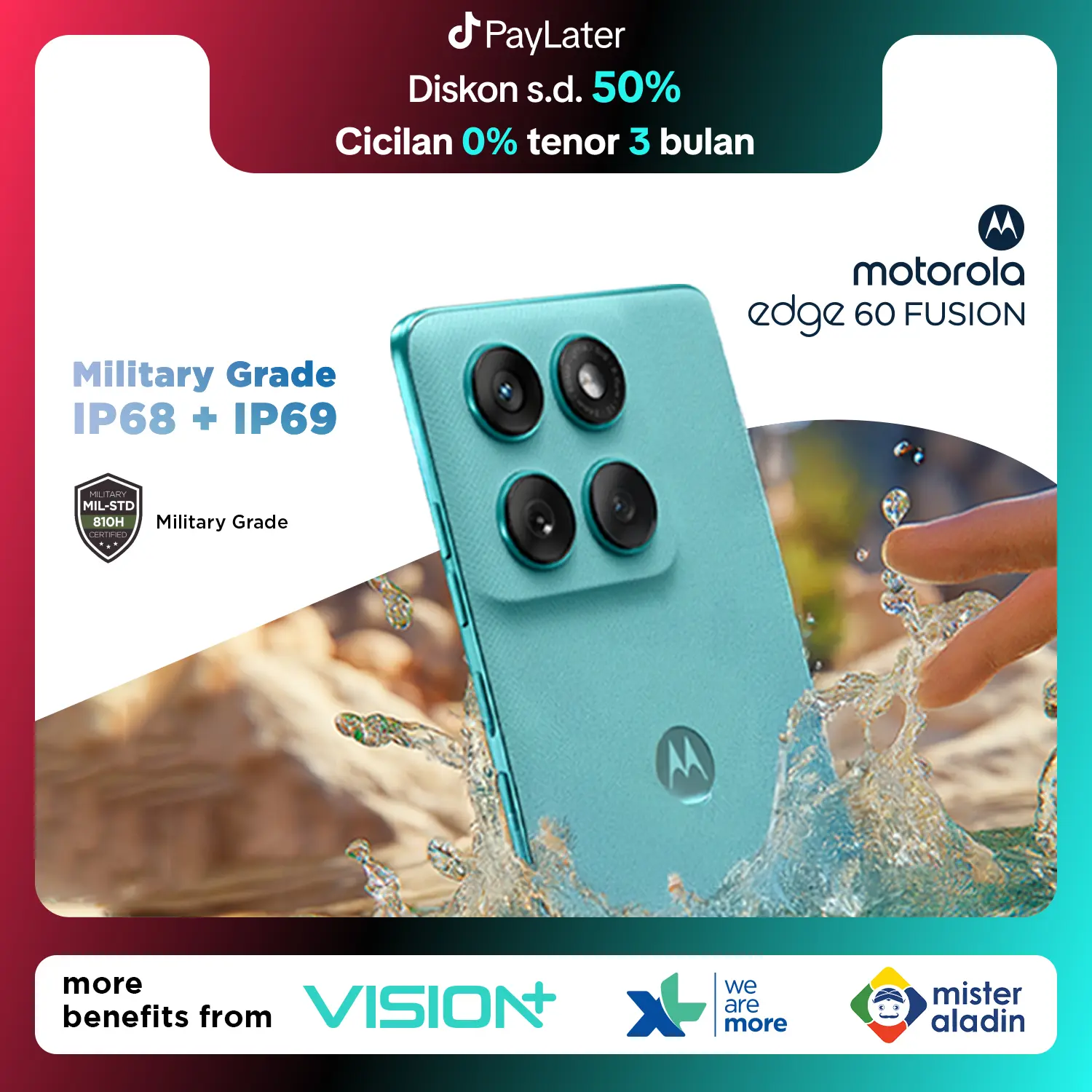 Motorola Edge 60 Fusion 5G 12/256GB - Moto AI - MTK Dimensity 7400 - 4500 nits - 6.7 inch 4D Curved Display - Gorilla Glass 7i - 120Hz - 50MP Main Camera Lytia 700C - 32MP Selfie - 5500mAh - NFC - Dolby Atmos Stereo - Bonus Charger 68W & Hard Case