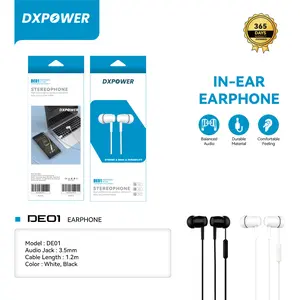 DXPOWER DE01/DE02 Earphone Audio Jack 3.5mm Kabel Panjang 1.2m Warna Putih Hitam IN-EAR Balanced Audio Material Tahan Lama