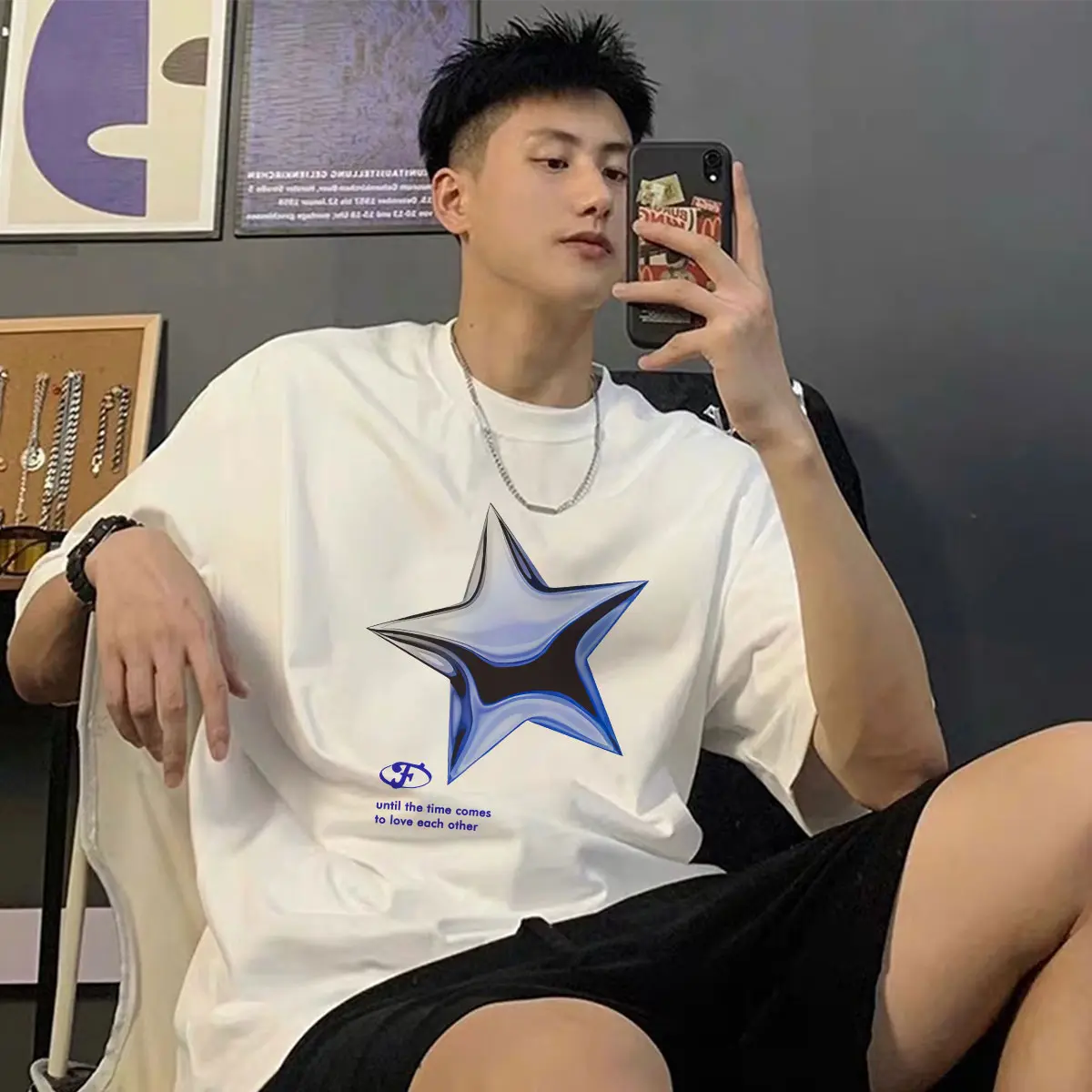 Star T-shirt Atasan Baju Kaos Oversize Pria Putih Dewasa Distro Lengan Pendek Keren Premium Round Neck Korean Style C242 Katun Combed Sablon Panjang Oblong
