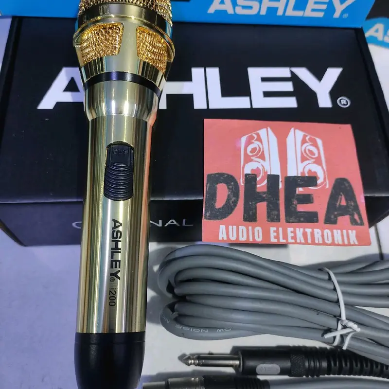 Mic Dynamic Kabel Ashley i200 i 200 Original Mik Vokal Kabel i-200 Ashley Microphone Wire Cable ASLI ORI Ashley Suara Detail Jernih WARNA Gold / Krem Body Mic Besi High Quality 0