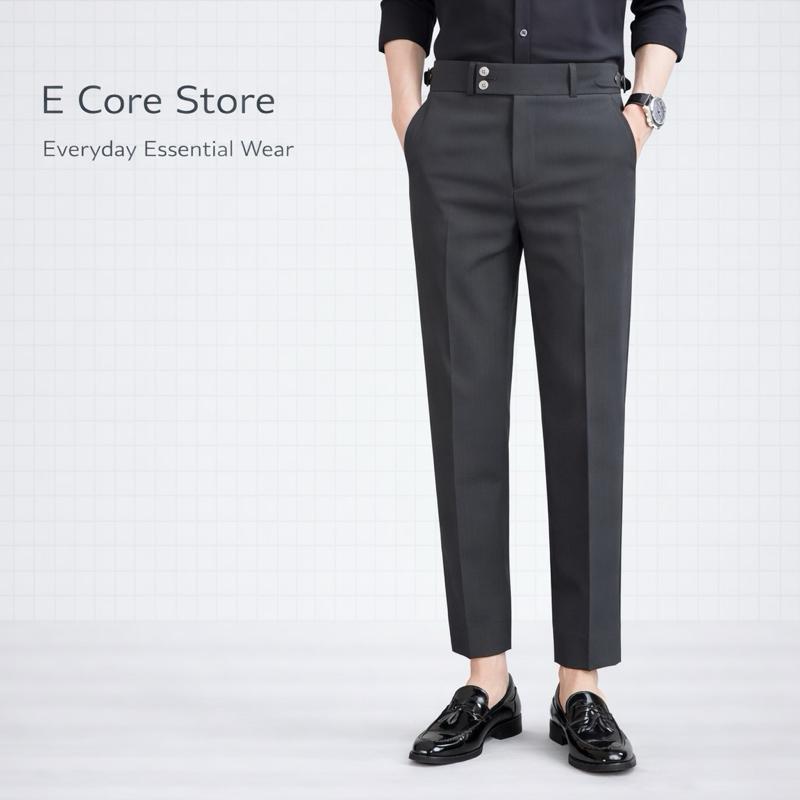 Quần âu nam cạp cao Sidetab 2 khuy baggy suông đen quần âu nam hàn quốc lưng cao công sở cao cấp Menswear Store Pants