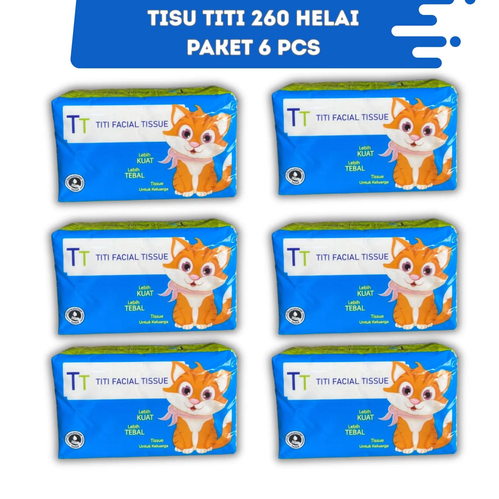 TISSUE TITI 260 BIRU PAKET 6 PACK HALUS DAN LEMBUT