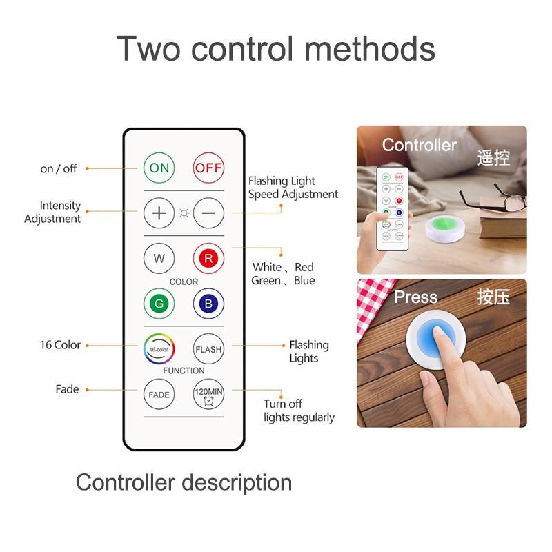 16 Colors Remote Control Lampu LED Adjustable RGB Wireless Touch Sensor Wall Lamp Changing Lamp Led Pat Lamp Mini Puck Light Cabinet Light Wardrobe Light Kitchen Stairs 4