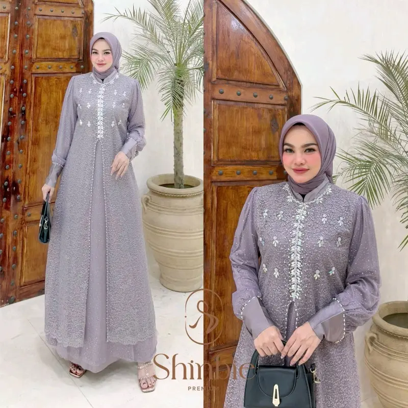 Gamis outer brokat tile payet ukuran jumbo terbaru 2