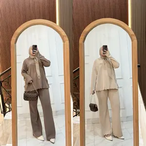 Denacollection Setelan Fuji Celana Cutbray Baju Panjang Tangan Handsock Bahan Knit Japan Premium  Oversize Wanita